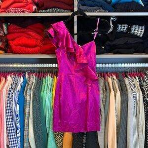 Hailey Logan by Adianna Papell fuschia one shoulder satiny dress size XS NWT